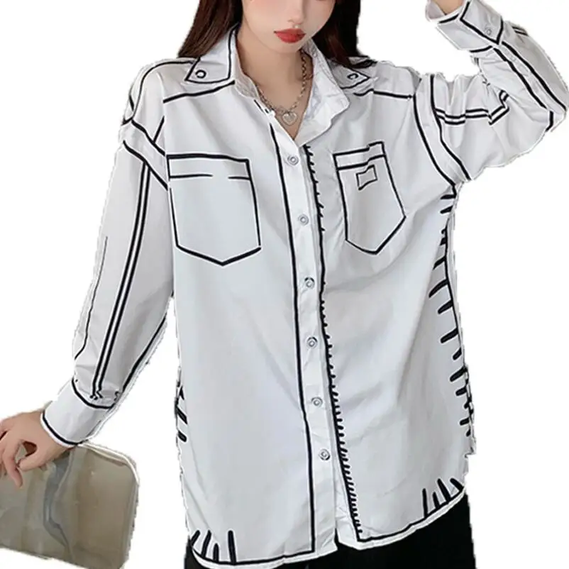Women White Pattern Printed Big Size Blouse New Lapel Long Sleeve Loose Fit Shirts Fashion Tide Spring Summer 2023 w668
Women White Pattern Printed Big Size Blouse New Lapel Long Sleeve Loose Fit Shirts Fashion Tide Spring Summer 2023 w668