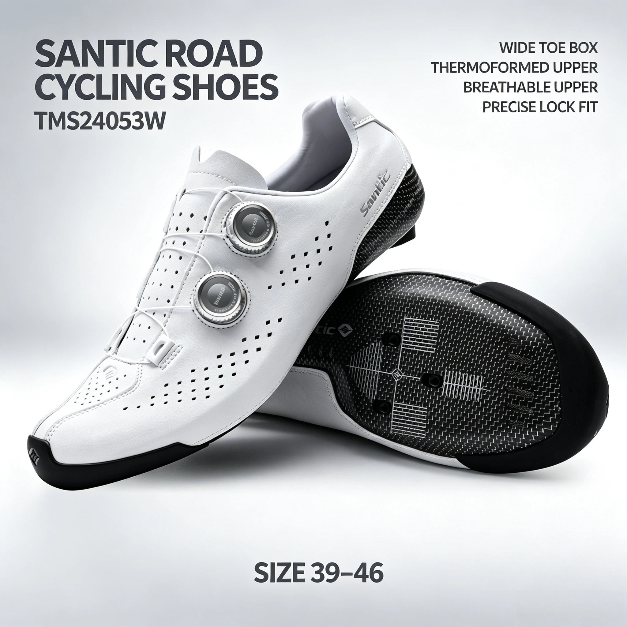 Santic Men's Wide Last Road Cycling ShoesThermoplastic Carbon Sole ATOP Quick-Lock Buckle Breathable Professional Bicycle Shoes
Santic Men's Wide Last Road Cycling ShoesThermoplastic Carbon Sole ATOP Quick-Lock Buckle Breathable Professional Bicycle Shoes