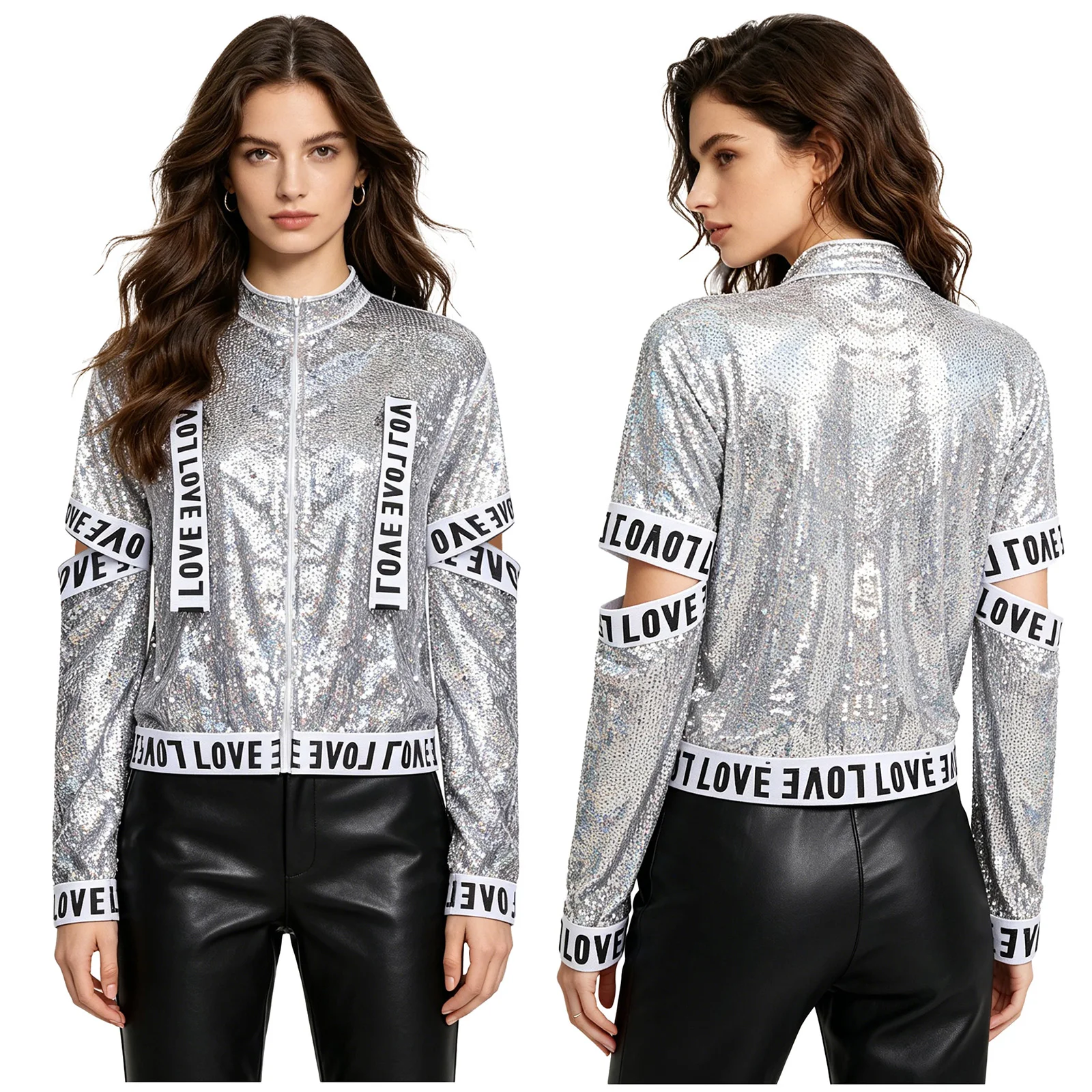 Women Hip Hop Jazz Street Dance Performance Costume Long Sleeve Sequin Cutout Zipper Baseball Jacket Outerwear for Party Stage
Women Hip Hop Jazz Street Dance Performance Costume Long Sleeve Sequin Cutout Zipper Baseball Jacket Outerwear for Party Stage