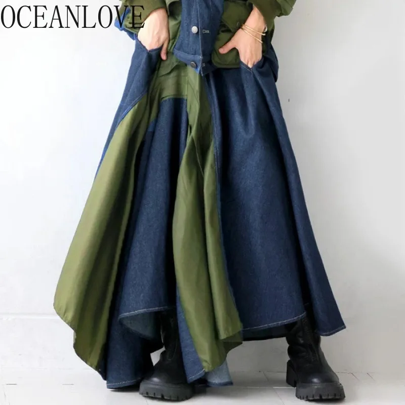OCEANLOVE нерегулярные джинсовые лоскутные женские юбки контрастного цвета осень-зима Faldas Mujer длинная юбка в стиле ретро
OCEANLOVE нерегулярные джинсовые лоскутные женские юбки контрастного цвета осень-зима Faldas Mujer длинная юбка в стиле ретро
