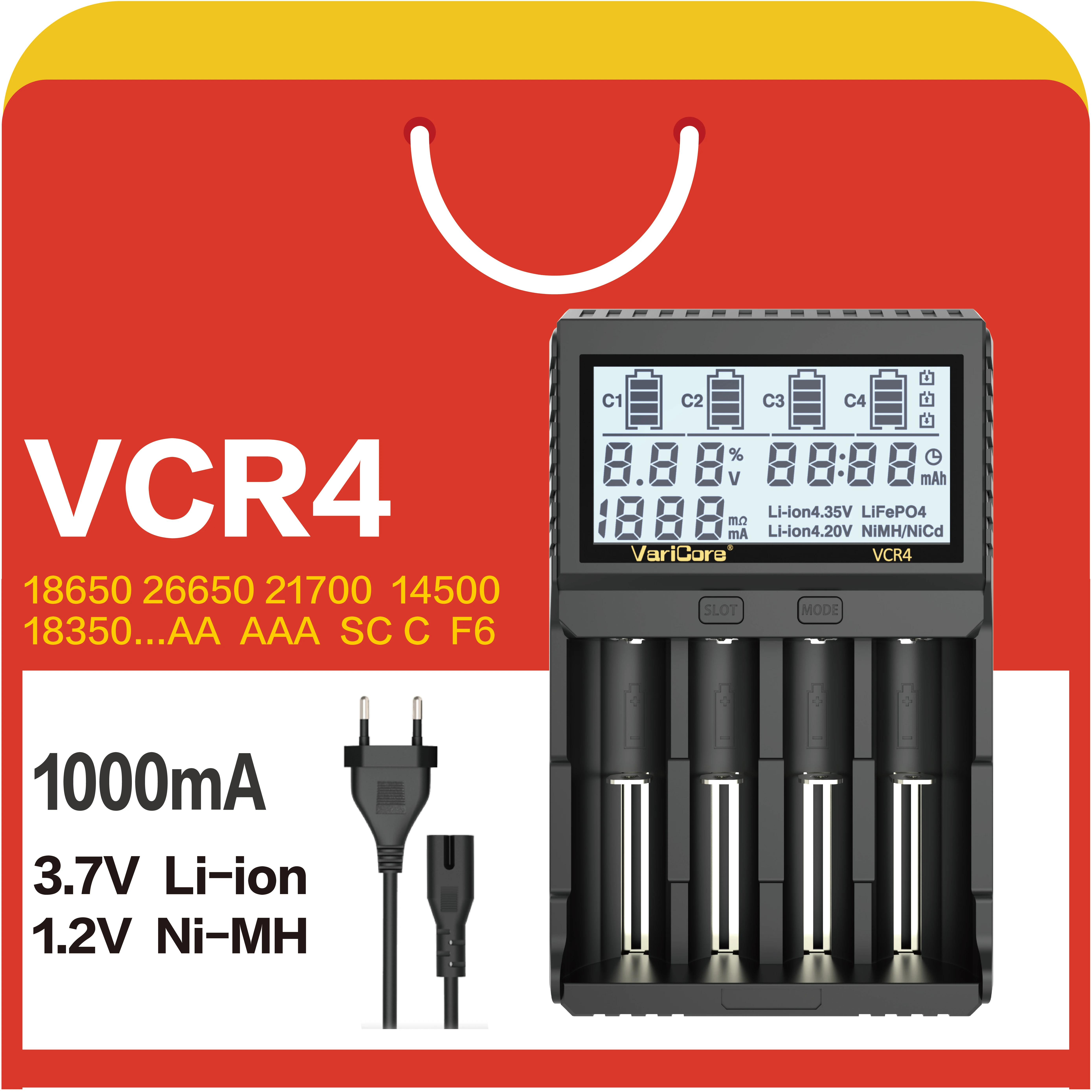 VariCore-4 slot battery charger LED display, fast charging speed, suitable for 18650/21700/26650/32650/AA/AAA....
VariCore-4 slot battery charger LED display, fast charging speed, suitable for 18650/21700/26650/32650/AA/AAA....