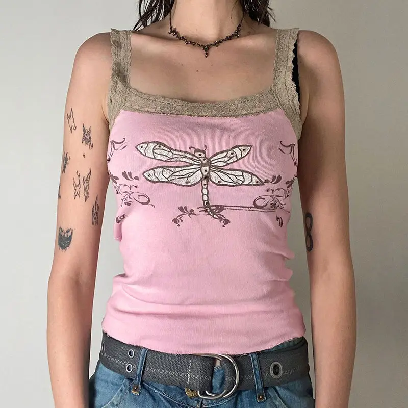 Vintage Sexy Patchwork Lace Summer Women Dragonfly Printing Sling Vest Slim Square Neck Comfortable All-match Affordable Tops
Vintage Sexy Patchwork Lace Summer Women Dragonfly Printing Sling Vest Slim Square Neck Comfortable All-match Affordable Tops