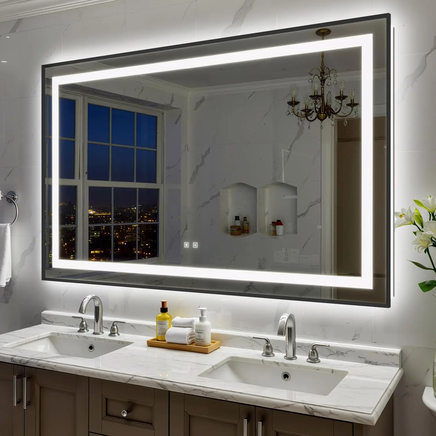 60X36 Inch LED Bathroom Mirror with Lights, Black Frame Frontlit+ Backlit Bathroom Vanity Mirror for Wall, Ultra-Clear Tempered
60X36 Inch LED Bathroom Mirror with Lights, Black Frame Frontlit+ Backlit Bathroom Vanity Mirror for Wall, Ultra-Clear Tempered