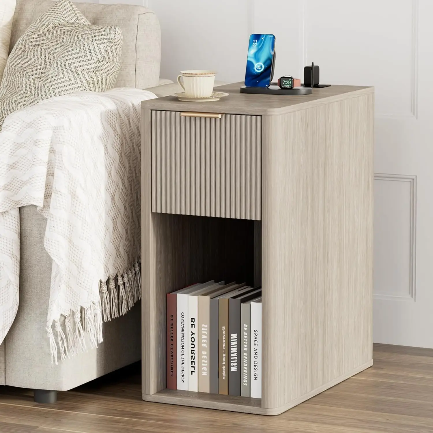 Narrow Fluted Drawer End Table Charging Station USB Ports Outlets Nightstand Bedroom Living Room Light Gray Birch,Customized
Narrow Fluted Drawer End Table Charging Station USB Ports Outlets Nightstand Bedroom Living Room Light Gray Birch,Customized
