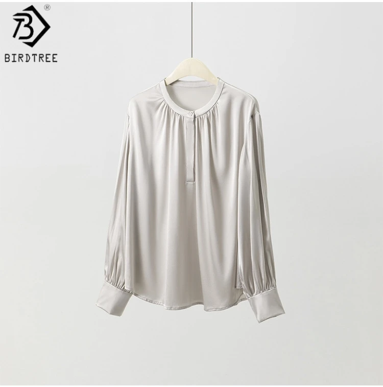 Birdtree, 93% Real Silk 7% Spandex Blouse, Elastic Satin Tops, Women's O-neck Loose Shirt, Full sleeve, 2026 Spring New T63218JF
Birdtree, 93% Real Silk 7% Spandex Blouse, Elastic Satin Tops, Women's O-neck Loose Shirt, Full sleeve, 2026 Spring New T63218JF