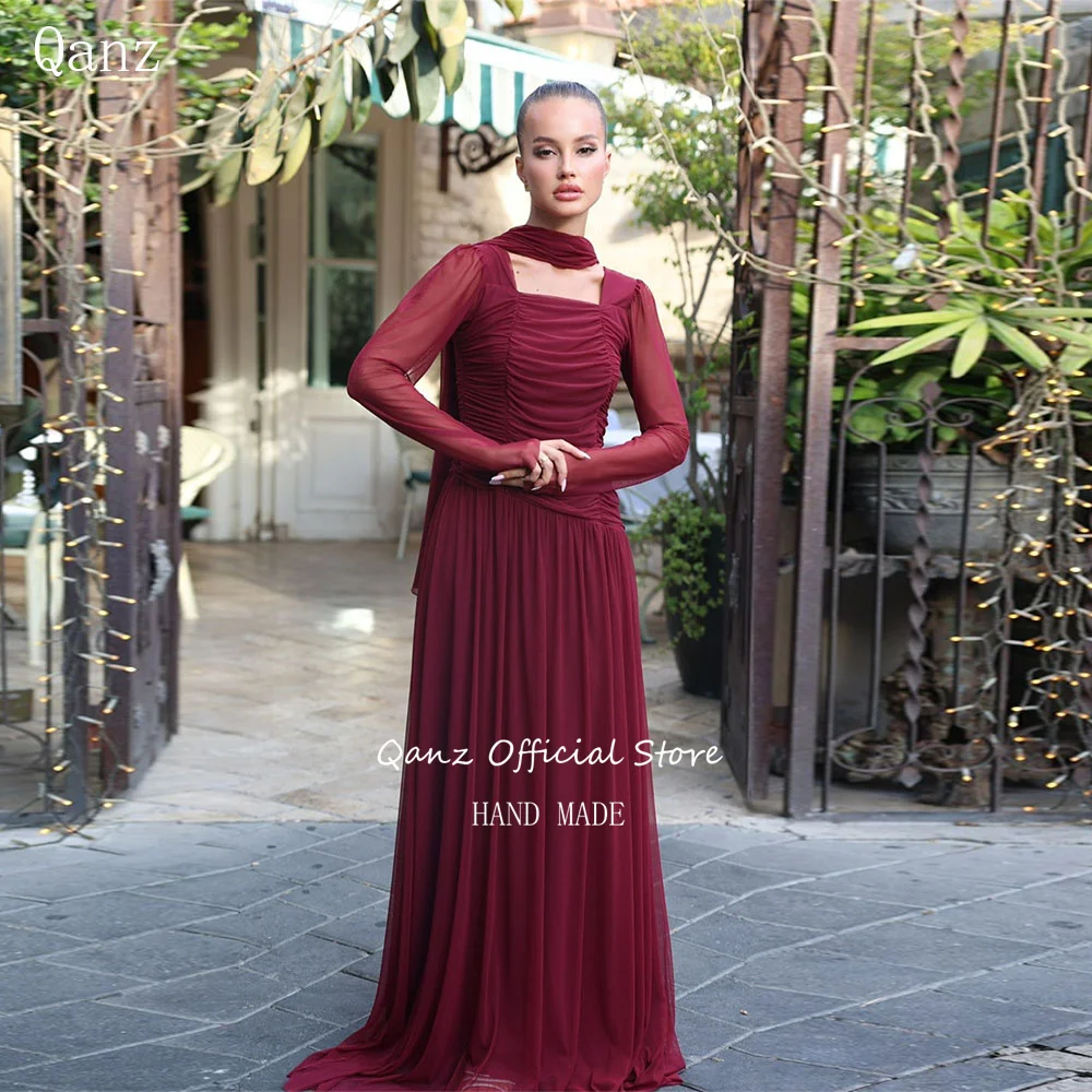 Qazn Burgundy Chiffon Evening Dresses Long Sleeves Elegant Women Dresses For Wedding Guests A Line Robes De Soirée Customized
Qazn Burgundy Chiffon Evening Dresses Long Sleeves Elegant Women Dresses For Wedding Guests A Line Robes De Soirée Customized