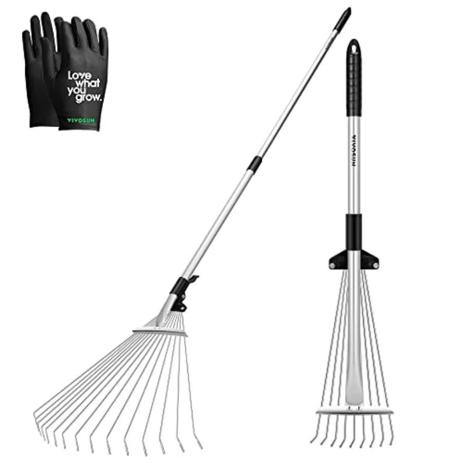 2-Piece Leaf Rake Set - Adjustable Garden/Camping Rake with 15/9 Tines, Collapsing Tines Telescopic Handle
2-Piece Leaf Rake Set - Adjustable Garden/Camping Rake with 15/9 Tines, Collapsing Tines Telescopic Handle