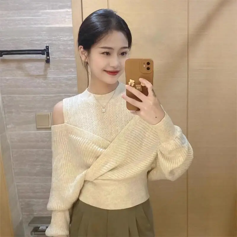 Вязаный свитер с открытыми плечами, женский осенне-зимний пуловер с длинными рукавами и крестиком, потрясающий дизайн, базовые топы, милые милые
Вязаный свитер с открытыми плечами, женский осенне-зимний пуловер с длинными рукавами и крестиком, потрясающий дизайн, базовые топы, милые милые