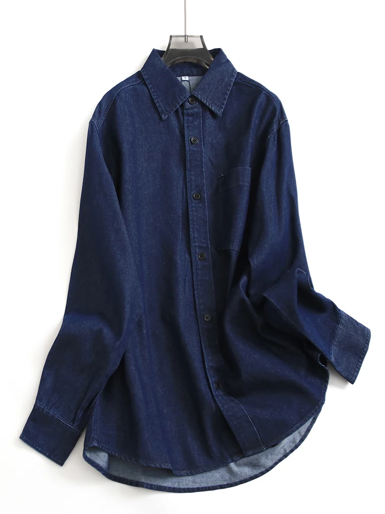Loose Fit Pure Color Long Sleeve Turn-down Collar Mid-length Spring New Style Women's Denim Shirt Thin Outerwear Jacket
Loose Fit Pure Color Long Sleeve Turn-down Collar Mid-length Spring New Style Women's Denim Shirt Thin Outerwear Jacket