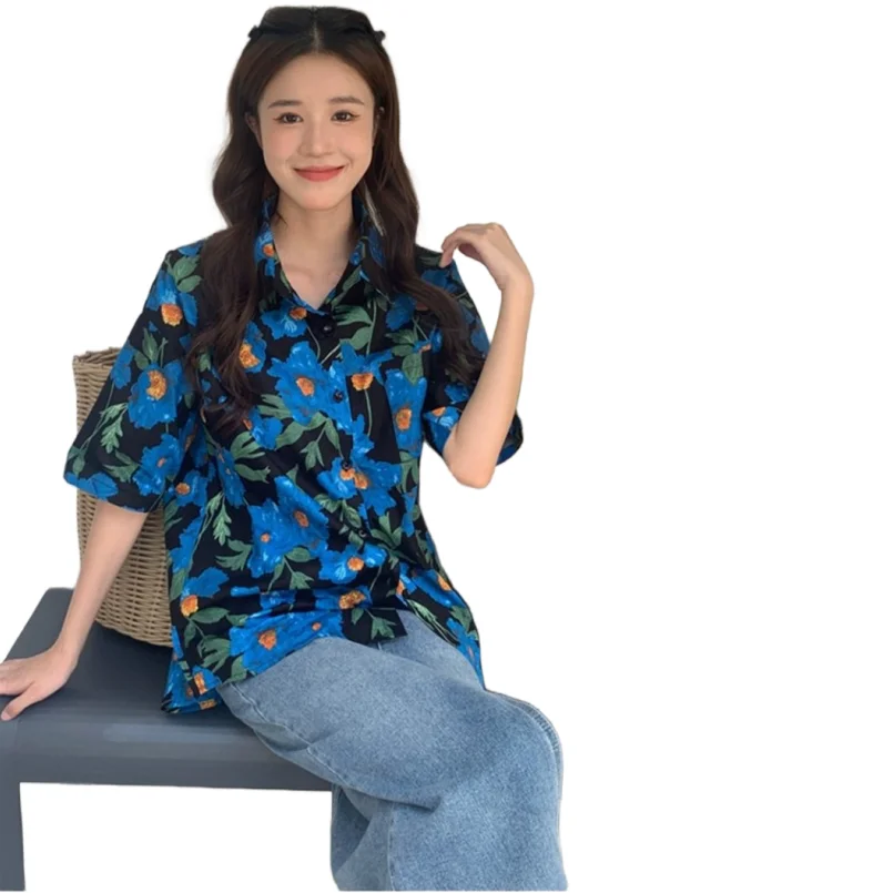 Leisure Blue Print Shirts Button Lapel Cardigan Tops Lady Loose Half Sleeve Oversized Shirts Womens Blouses Casual Blusas Mujer
Leisure Blue Print Shirts Button Lapel Cardigan Tops Lady Loose Half Sleeve Oversized Shirts Womens Blouses Casual Blusas Mujer