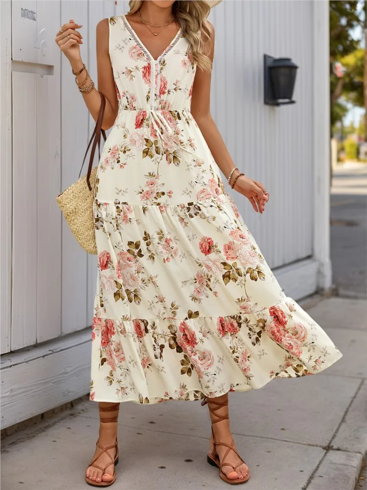 New Summer Women's Sleeveless Lace-up A-line Long Dress,Woman's Clothing,Elegant Dresses,Vacation Dress,Floral Dresses
New Summer Women's Sleeveless Lace-up A-line Long Dress,Woman's Clothing,Elegant Dresses,Vacation Dress,Floral Dresses