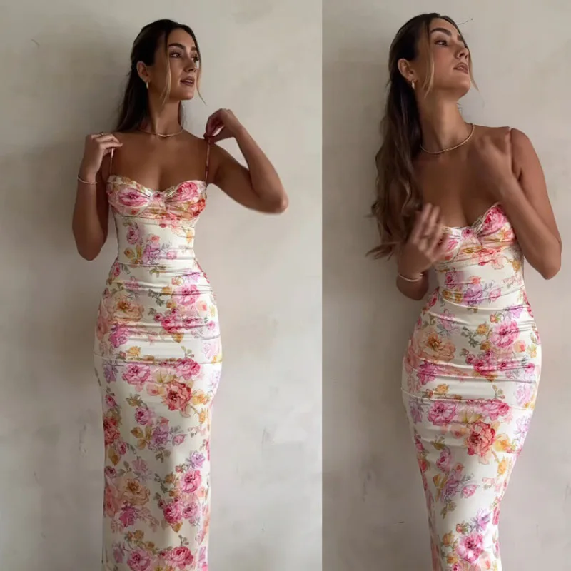 Suspender Skirt Flower Print Sexy Dress European and American Temperament Fashion Dress
Suspender Skirt Flower Print Sexy Dress European and American Temperament Fashion Dress