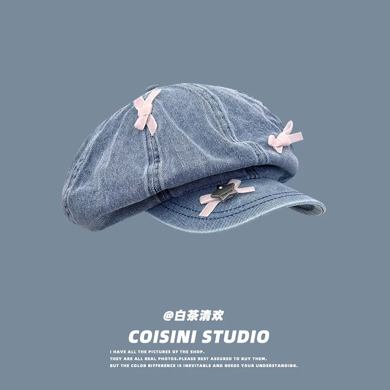 Korean Version Sweet Bow Large Version Cloud Denim Octagonal Newsboy Caps Spring and Summer Y2k Shade Painter Hat for Women
Korean Version Sweet Bow Large Version Cloud Denim Octagonal Newsboy Caps Spring and Summer Y2k Shade Painter Hat for Women