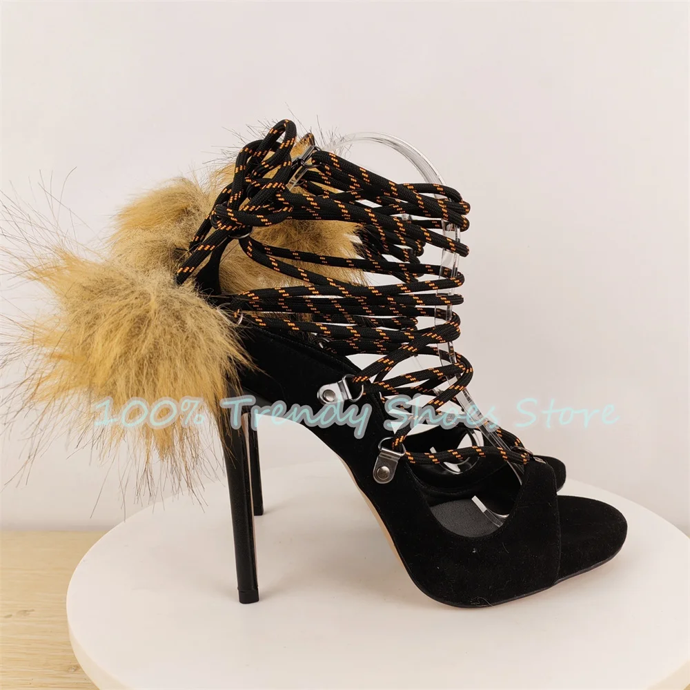 Sexy Narrow Band Cross-Tied Plush Decor Women Sandals Peep Toe High Heel Faux Sude Pumps Ladies Catwalk Dress Gladiator Shoes
Sexy Narrow Band Cross-Tied Plush Decor Women Sandals Peep Toe High Heel Faux Sude Pumps Ladies Catwalk Dress Gladiator Shoes