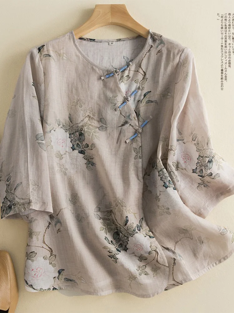 Women's Loose Fit Cotton Linen irt ort Sve Chinese Sle round Ne Print Vintage Commute Faion Summer Top
Women's Loose Fit Cotton Linen irt ort Sve Chinese Sle round Ne Print Vintage Commute Faion Summer Top