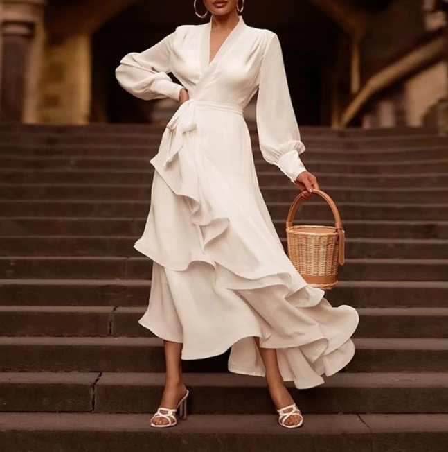 Women's Dress Elegant Trendy Formal Dress V-neck Lantern Long Sleeve Tie Details High Waist Slim Fit Layered Ruffle Maxi Dress
Women's Dress Elegant Trendy Formal Dress V-neck Lantern Long Sleeve Tie Details High Waist Slim Fit Layered Ruffle Maxi Dress