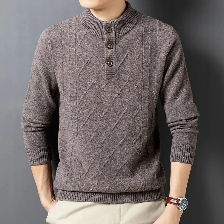 Woolen Men's Sweater 100% Wool Winter Rhombus Jacquard Thickened Half-High Collar Zipper Fashionable Knitted
Woolen Men's Sweater 100% Wool Winter Rhombus Jacquard Thickened Half-High Collar Zipper Fashionable Knitted