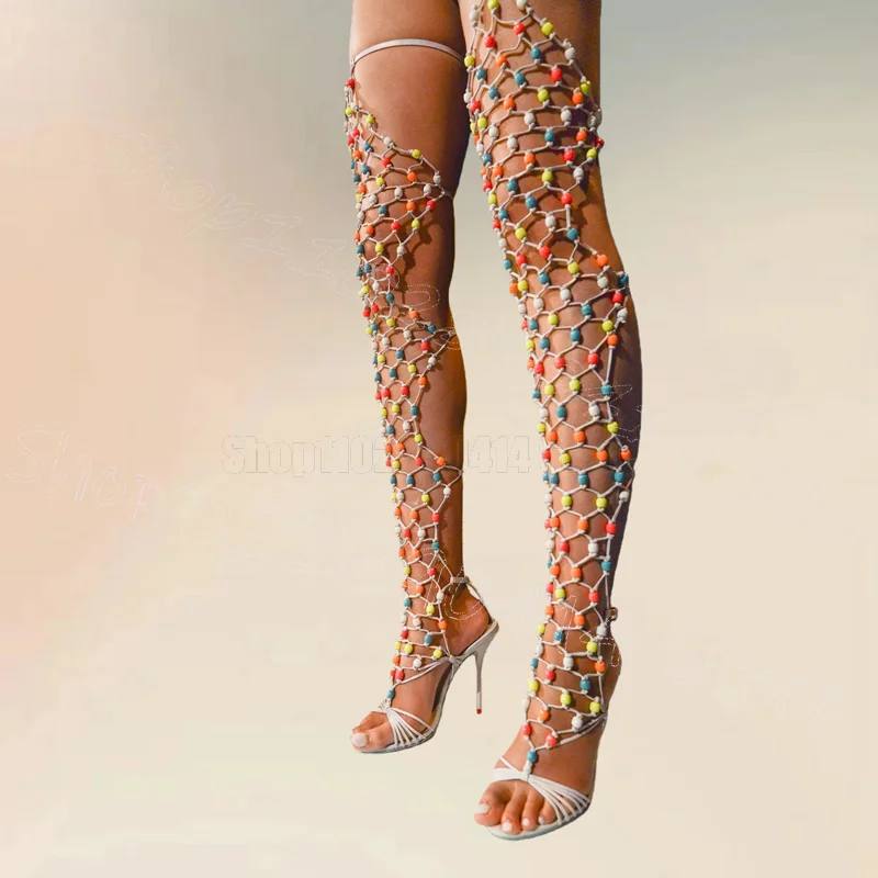 Colorful Beads Hollow Design Open Toe Sandals Boots Lace Up Women Shoes Thin High Heels Party Banquet 2026 Zapatos Para Mujere
Colorful Beads Hollow Design Open Toe Sandals Boots Lace Up Women Shoes Thin High Heels Party Banquet 2026 Zapatos Para Mujere