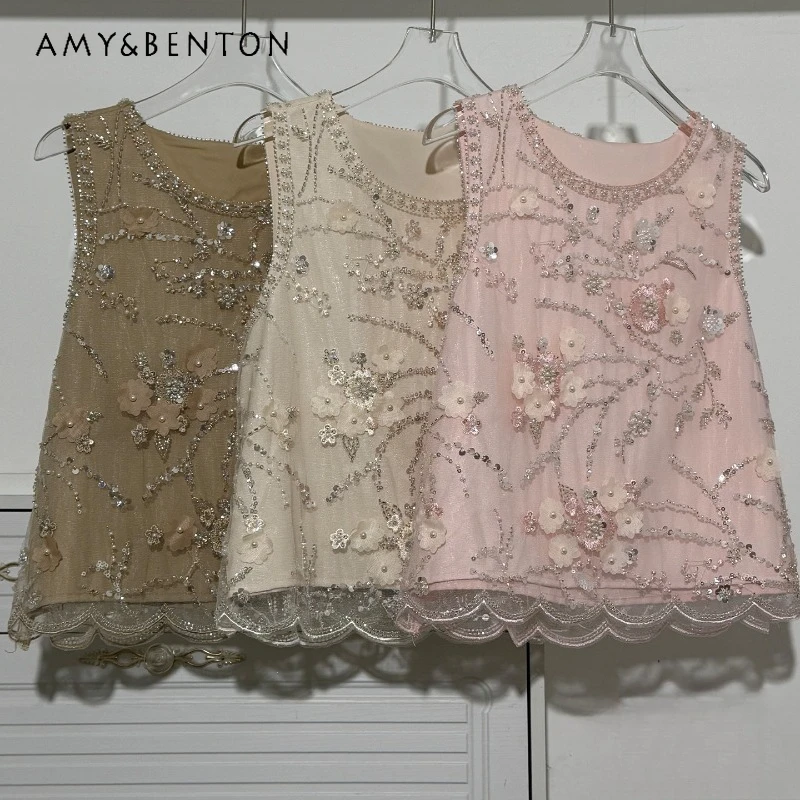 2026 Summer New Heavy Sequin Beaded Floral Pearl Tank Top Women's Chic Sleeveless Round Neck Trendy Stage Performance Camisoles
2026 Summer New Heavy Sequin Beaded Floral Pearl Tank Top Women's Chic Sleeveless Round Neck Trendy Stage Performance Camisoles
