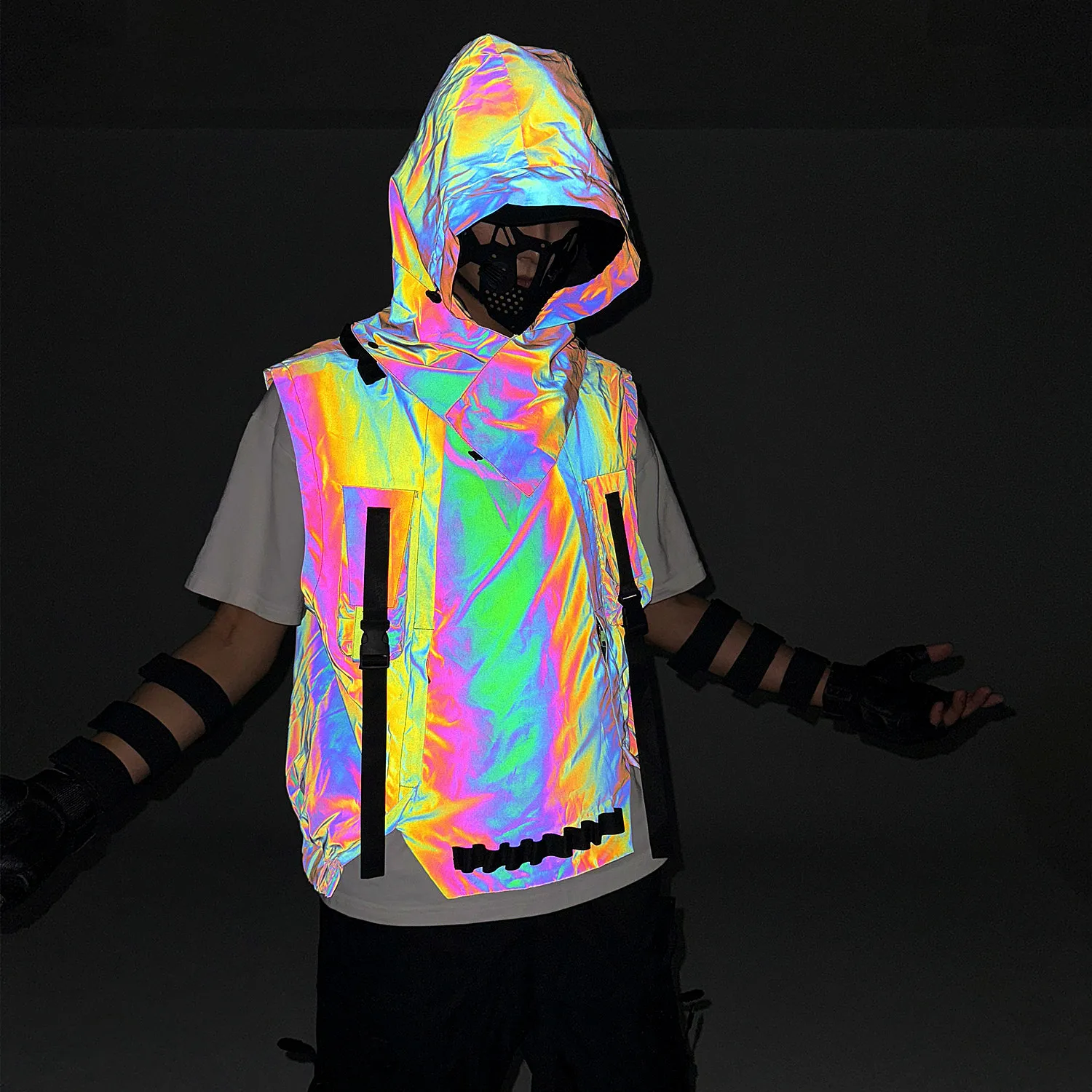 New 2025 Colorful Reflective Punk Hip Hop Pullover Hooded Cargo Vest Men Women Casual Sports Riding Sleevelss Waistcoat
New 2025 Colorful Reflective Punk Hip Hop Pullover Hooded Cargo Vest Men Women Casual Sports Riding Sleevelss Waistcoat