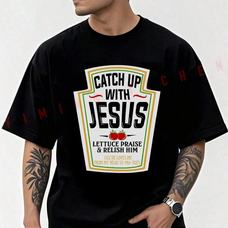 Men Moto Cotton T-Shirt Funny Christian with Catchy Catch Up with Jesus & Lettuce Praise Him Tshirt Adventure Casual O-Neck Tops
Men Moto Cotton T-Shirt Funny Christian with Catchy Catch Up with Jesus & Lettuce Praise Him Tshirt Adventure Casual O-Neck Tops