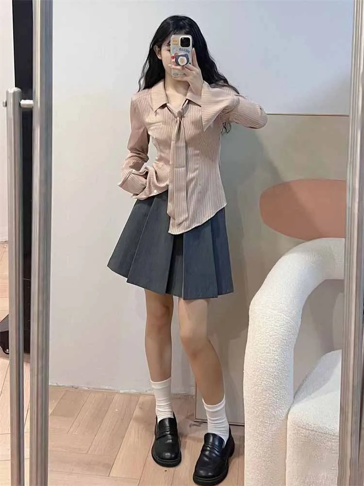 Women's Pink Striped irt Autumn New Sle Premium Feel Waist-Cinching Long Sve Satin Netie Blouse Loose Fit Commute Sle 
Women's Pink Striped irt Autumn New Sle Premium Feel Waist-Cinching Long Sve Satin Netie Blouse Loose Fit Commute Sle