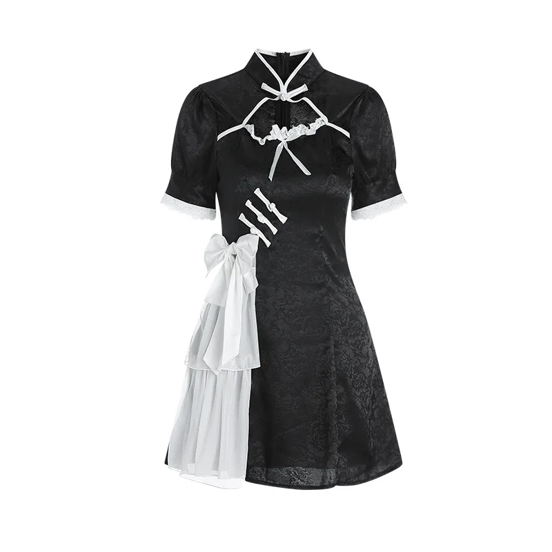 Sexy Dress Playful Sweet Bowknot Mesh Buttoned Stand Collar Hollow Out Cheongsam Women's Uniform Nightgown Dress Casual CNQ4
Sexy Dress Playful Sweet Bowknot Mesh Buttoned Stand Collar Hollow Out Cheongsam Women's Uniform Nightgown Dress Casual CNQ4
