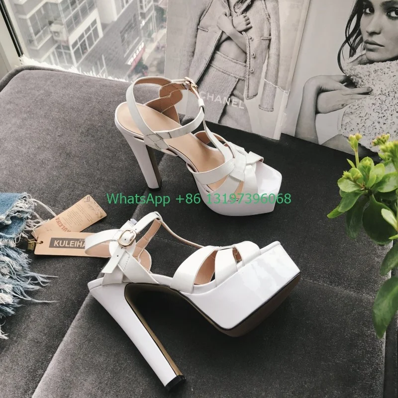 Ladies Mirror Patent Leather Square Toe Platform Sandals Red Nude White Solid Color Hollow Sandals 12cm 15cm Heel Height Plus 40
Ladies Mirror Patent Leather Square Toe Platform Sandals Red Nude White Solid Color Hollow Sandals 12cm 15cm Heel Height Plus 40