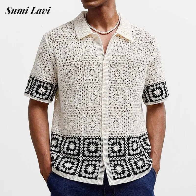 Мужские рубашки для отдыха на берегу моря, сексуальные прозрачные ажурные трикотажные рубашки для мужчин, летние стильные вязаные рубашки с вышивкой
Мужские рубашки для отдыха на берегу моря, сексуальные прозрачные ажурные трикотажные рубашки для мужчин, летние стильные вязаные рубашки с вышивкой