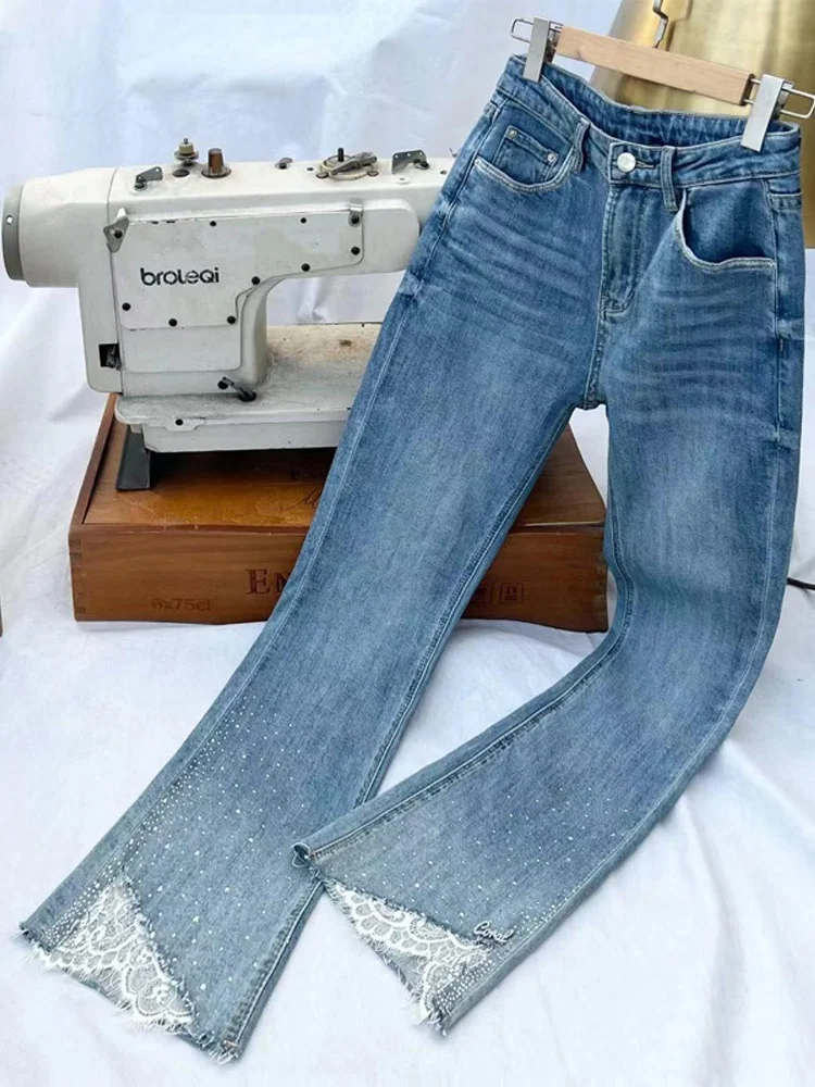 High Waist Elastic Lace Diamond Embellied Bell Bot Jeans Women's Summer New Faion Straight Leg Cotton Polyester Blend
High Waist Elastic Lace Diamond Embellied Bell Bot Jeans Women's Summer New Faion Straight Leg Cotton Polyester Blend