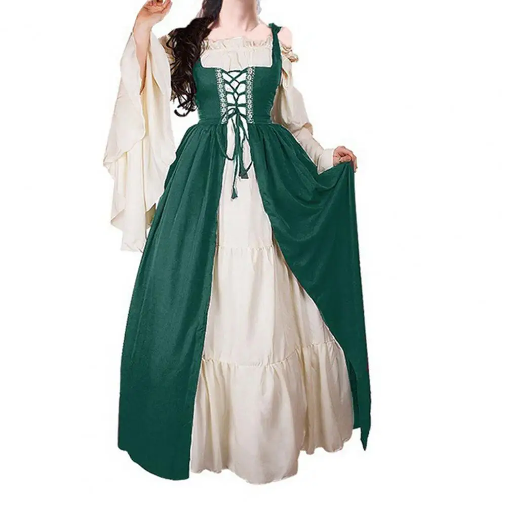 Medieval Dress Long Sleeve Lace-up Stitching Large Hem Patchwork Color Punk Style Retro Halloween Cosplay Dress Costume
Medieval Dress Long Sleeve Lace-up Stitching Large Hem Patchwork Color Punk Style Retro Halloween Cosplay Dress Costume