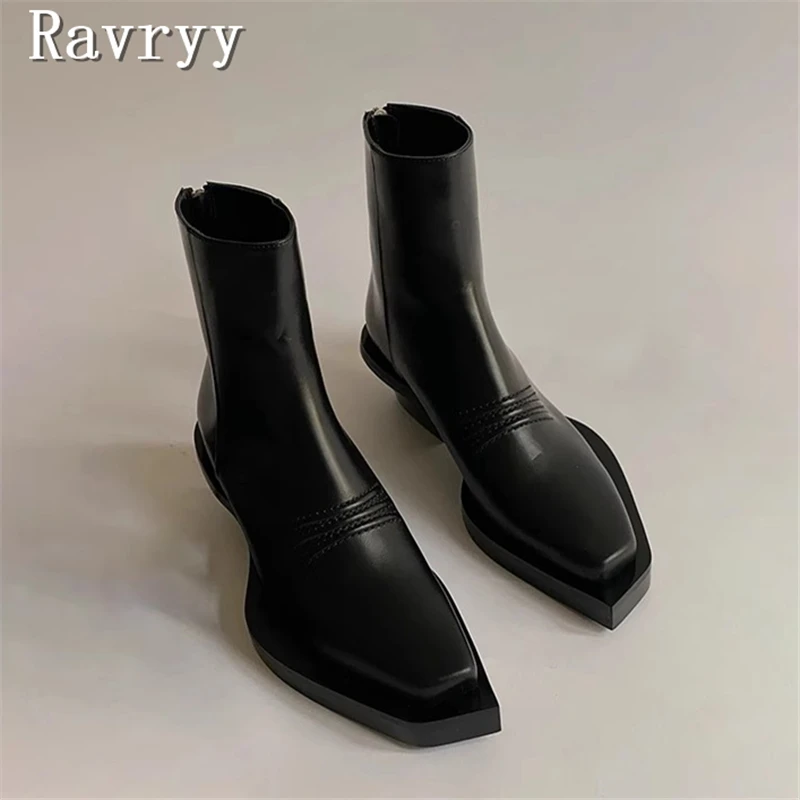 Oblique Square Head Personalized Short Boots Women New Fashion Black Leather Thick Heels Back Zipper Ankle Boots
Oblique Square Head Personalized Short Boots Women New Fashion Black Leather Thick Heels Back Zipper Ankle Boots