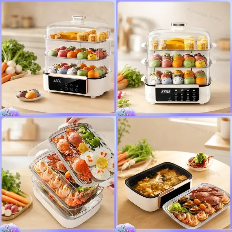 48L Electric Steamer 3 Layer Large Capacity Multi Functional Food Steamer with Timer Reservation Function for Rice Dumplings
48L Electric Steamer 3 Layer Large Capacity Multi Functional Food Steamer with Timer Reservation Function for Rice Dumplings