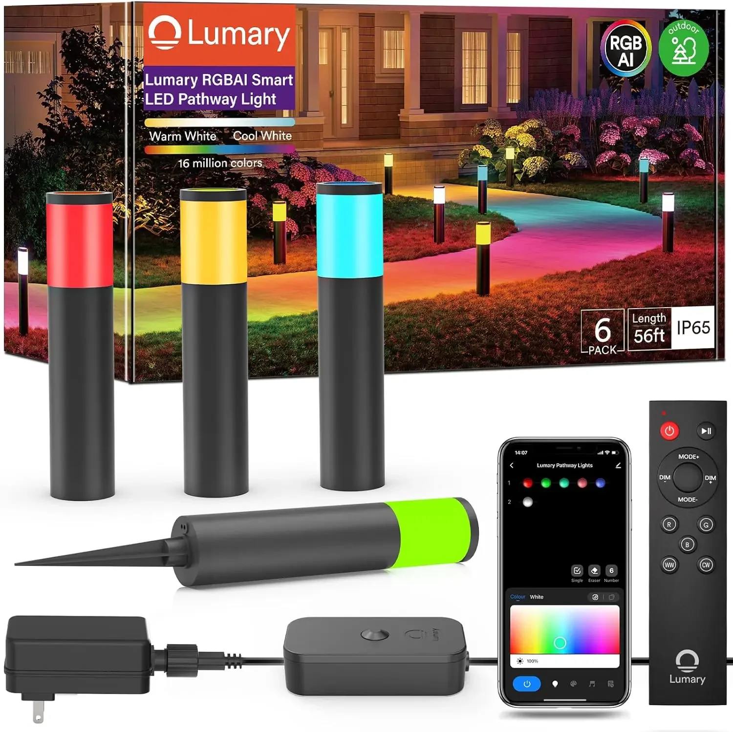 Smart Pathway Lights 500LM, 6 Pack Color Changing Landscape Lights IP65 Waterproof, 56FT RGBAICW Low Voltage Landscape
Smart Pathway Lights 500LM, 6 Pack Color Changing Landscape Lights IP65 Waterproof, 56FT RGBAICW Low Voltage Landscape
