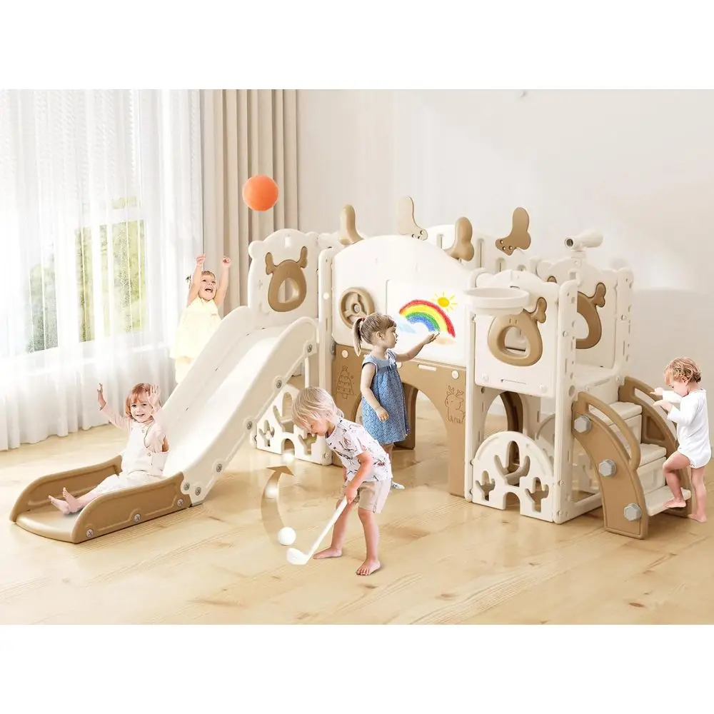 All-in-One Toddler Slide with Golf Set, Basketball, and Ding Board - Indoor/Outdoor Play Center (Brown)
All-in-One Toddler Slide with Golf Set, Basketball, and Ding Board - Indoor/Outdoor Play Center (Brown)