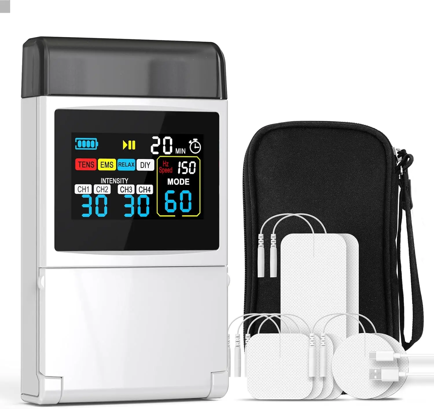 TENS EMS Muscle Stimulator 4-in-1 60 Modes 30 Levels Pain Relief Device with Color Screen for Back Neck Shoulder Sciatica
TENS EMS Muscle Stimulator 4-in-1 60 Modes 30 Levels Pain Relief Device with Color Screen for Back Neck Shoulder Sciatica
