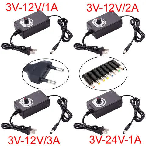 Interruttore di alimentazione CC regolabile da CA 110 V-220 V a CC 3 V-12 V 5 V 6 V 9 V 12 V 1A 2A Adattatore di alimentazione per caricabatterie per striscia Spina USA UE