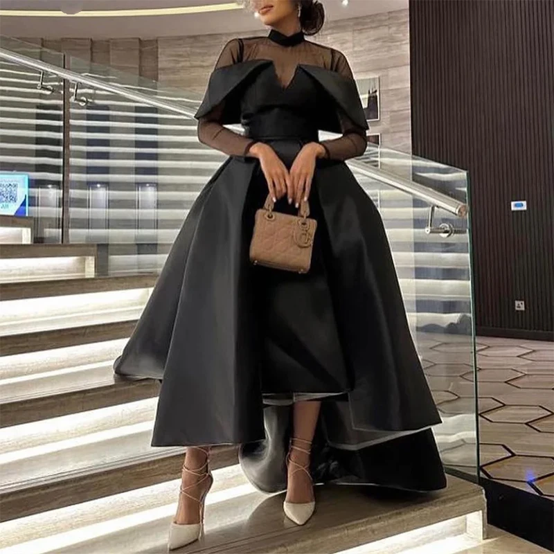 Black High Neck Lace Evening Dresses A Line Women Front Short Back Long sleeve Party Prom Dresses Customized
Black High Neck Lace Evening Dresses A Line Women Front Short Back Long sleeve Party Prom Dresses Customized
