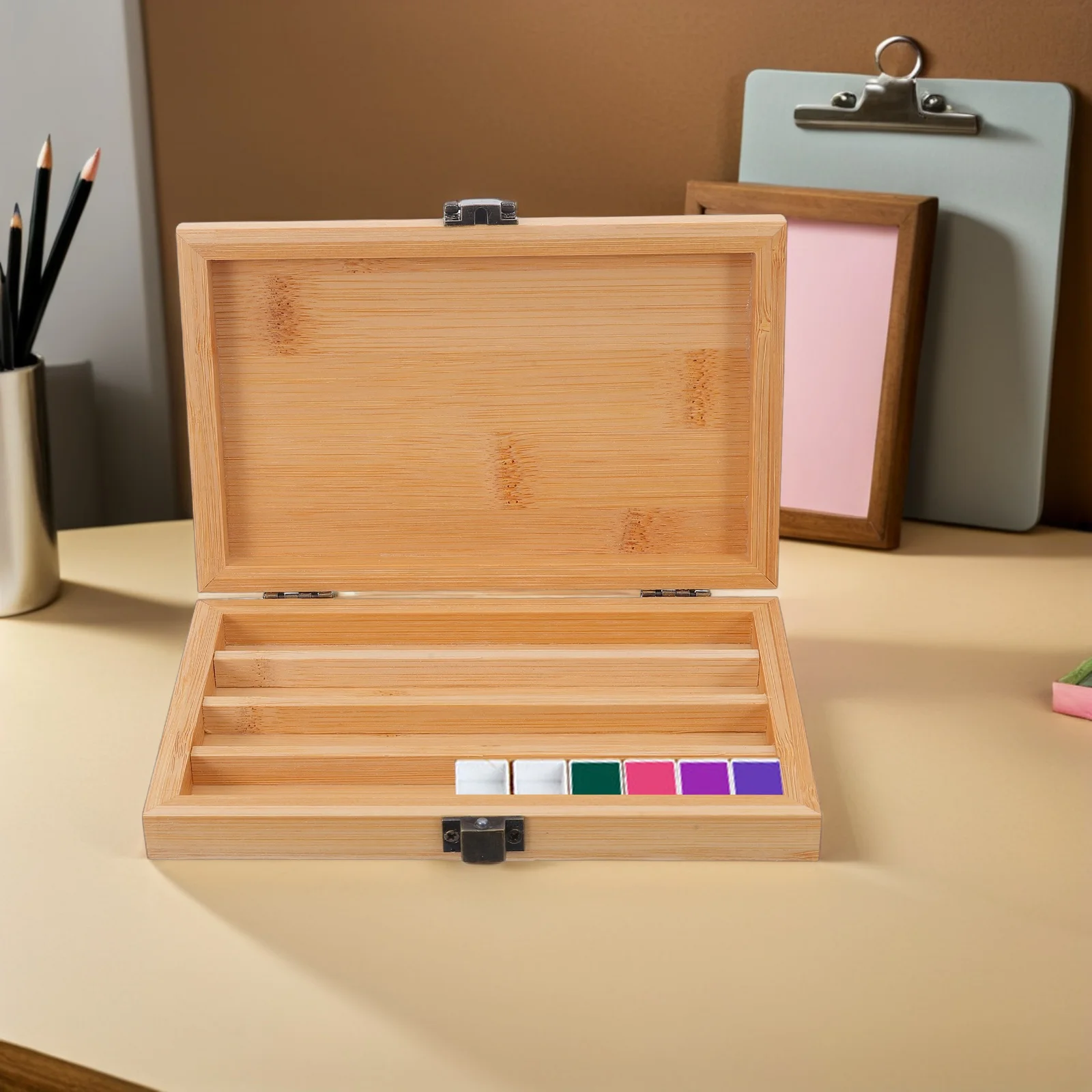 Small Bamboo Palette Box 6.48x4.32x1.06in with Lid Multi-Section Watercolor Mixing Tray Travel-Friendly Art Supply Organizer
Small Bamboo Palette Box 6.48x4.32x1.06in with Lid Multi-Section Watercolor Mixing Tray Travel-Friendly Art Supply Organizer