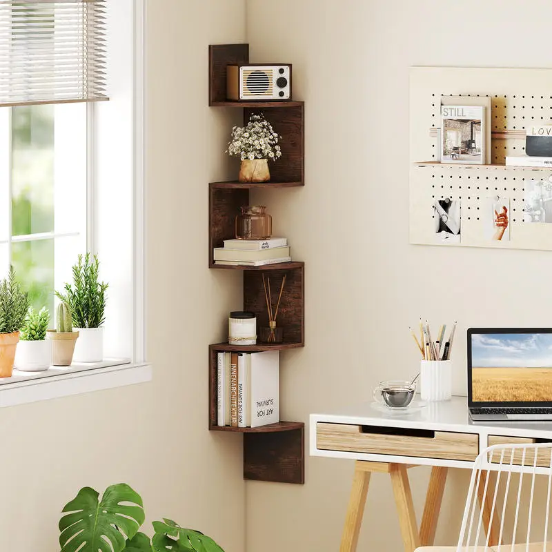 5-Tier Corner Shelf Floating Bookshelf Wall Mounted Storage Organizer-Rustic Brown
5-Tier Corner Shelf Floating Bookshelf Wall Mounted Storage Organizer-Rustic Brown