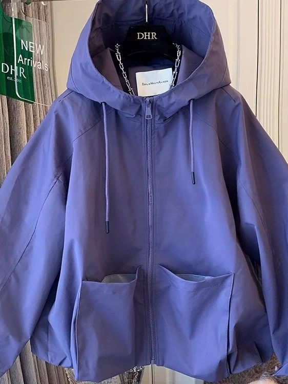 Loose Women's Hooded Bouffant Jacket plus Size Casual Zipper Front Coat Shape Pear Shape Sandal Shape Autumn Wear
Loose Women's Hooded Bouffant Jacket plus Size Casual Zipper Front Coat Shape Pear Shape Sandal Shape Autumn Wear