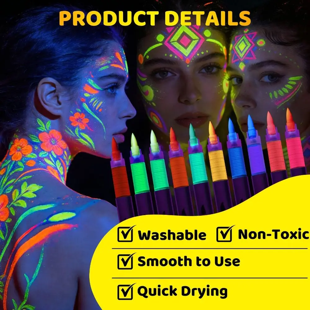 Drawing 10 Colors Body Paint Pen Quick Drying Washable Fluorescent Highlighters Colorful Safe Luminous Pen Facial Graffiti
Drawing 10 Colors Body Paint Pen Quick Drying Washable Fluorescent Highlighters Colorful Safe Luminous Pen Facial Graffiti