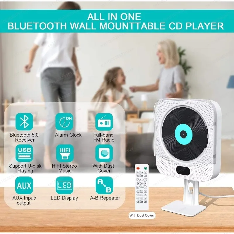CD player with Bluetooth, wall-mounted CD music player, home audio speaker with remote FM radio, built-in HiFi speaker
CD player with Bluetooth, wall-mounted CD music player, home audio speaker with remote FM radio, built-in HiFi speaker