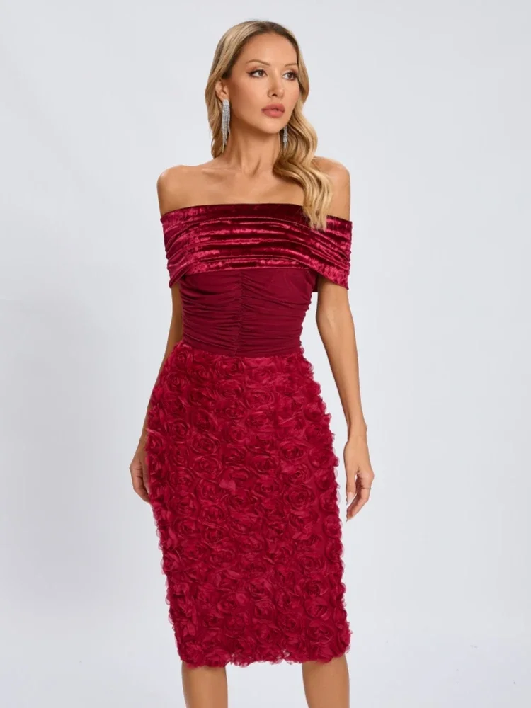 2025 Sexy Women Red Slash Neck Off The Shoulder Flower Patchwork Mesh Midi Dress Velvet Bodycon Dresses Celebrity Party Cocktail
2025 Sexy Women Red Slash Neck Off The Shoulder Flower Patchwork Mesh Midi Dress Velvet Bodycon Dresses Celebrity Party Cocktail
