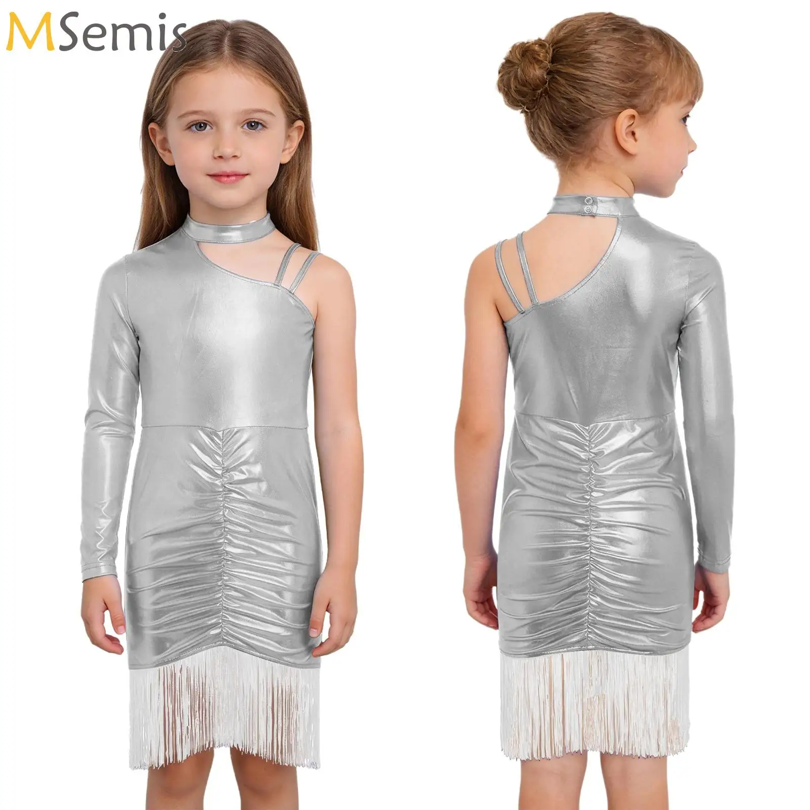 Metallic Latin Dance Dress Girls Cha Cha Dance Costume Fringe Ruched Dress Kids Latin Competition Dress Samba Practice Wear
Metallic Latin Dance Dress Girls Cha Cha Dance Costume Fringe Ruched Dress Kids Latin Competition Dress Samba Practice Wear