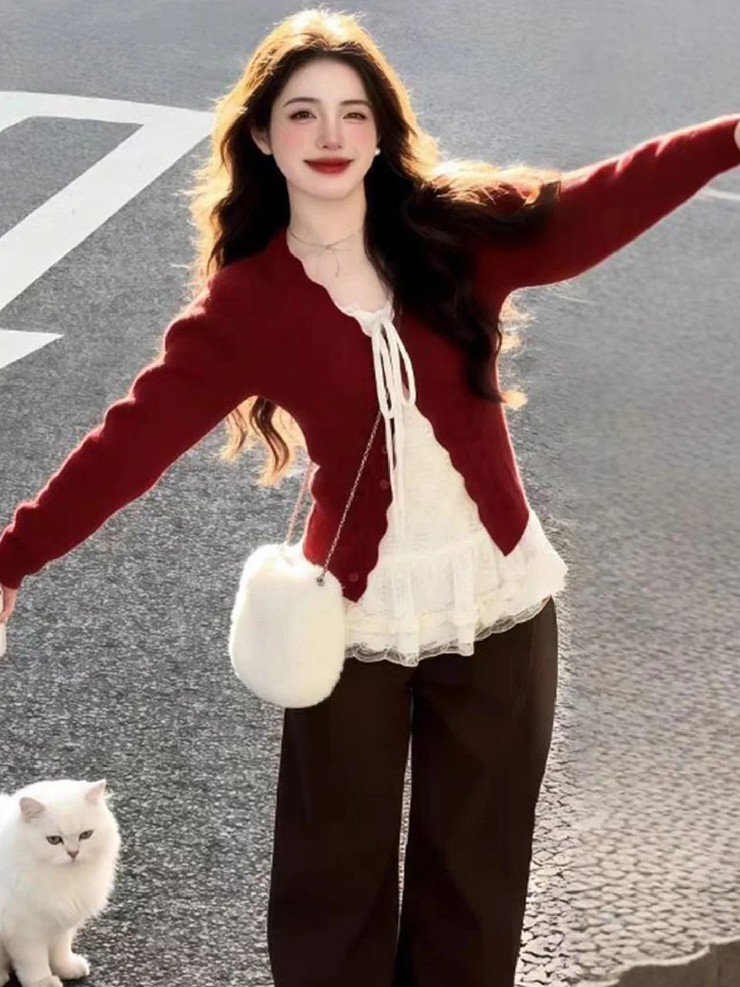 Korean Sle Unique Super Cute Red Knitted ort Cardigan Set Women's Spring New Year Wide Leg Pants Base Layer irt
Korean Sle Unique Super Cute Red Knitted ort Cardigan Set Women's Spring New Year Wide Leg Pants Base Layer irt