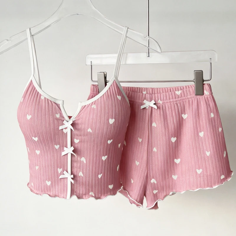 2 Piece Heart Printed Loungewear Women's Breathable Moisture Transferring Pajamas Ladies Soft Fashion Suspenders Homewear Girl
2 Piece Heart Printed Loungewear Women's Breathable Moisture Transferring Pajamas Ladies Soft Fashion Suspenders Homewear Girl