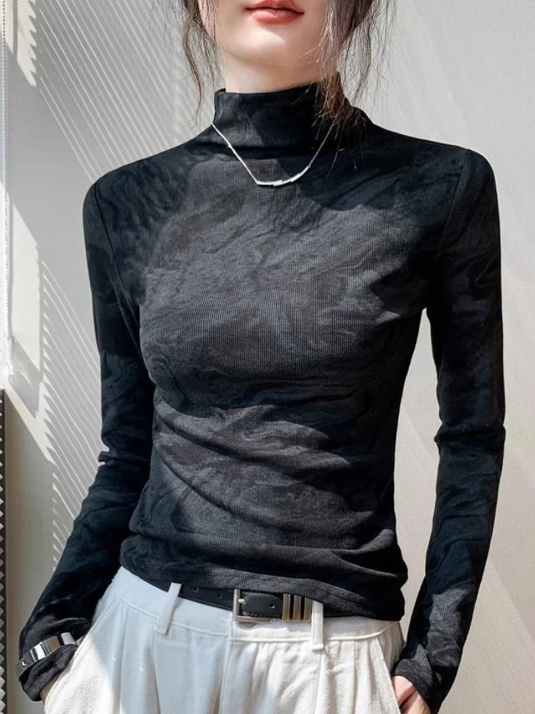 Рубашка с длинным рукавом, теплая блузка с принтом, осень-зима 2025 года, свитера с чернильной краской, вязаные пуловеры, женские топы с воротником-стойкой, облегающие топы
Рубашка с длинным рукавом, теплая блузка с принтом, осень-зима 2025 года, свитера с чернильной краской, вязаные пуловеры, женские топы с воротником-стойкой, облегающие топы