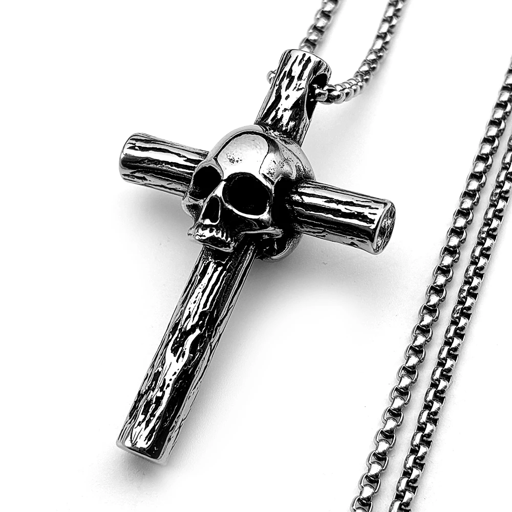 Gothic Punk 316L Stainless Steel Skull Wood Textured Cross Pendant Necklace For Men Women Silver Color Chain Party Jewelry Gift
Gothic Punk 316L Stainless Steel Skull Wood Textured Cross Pendant Necklace For Men Women Silver Color Chain Party Jewelry Gift