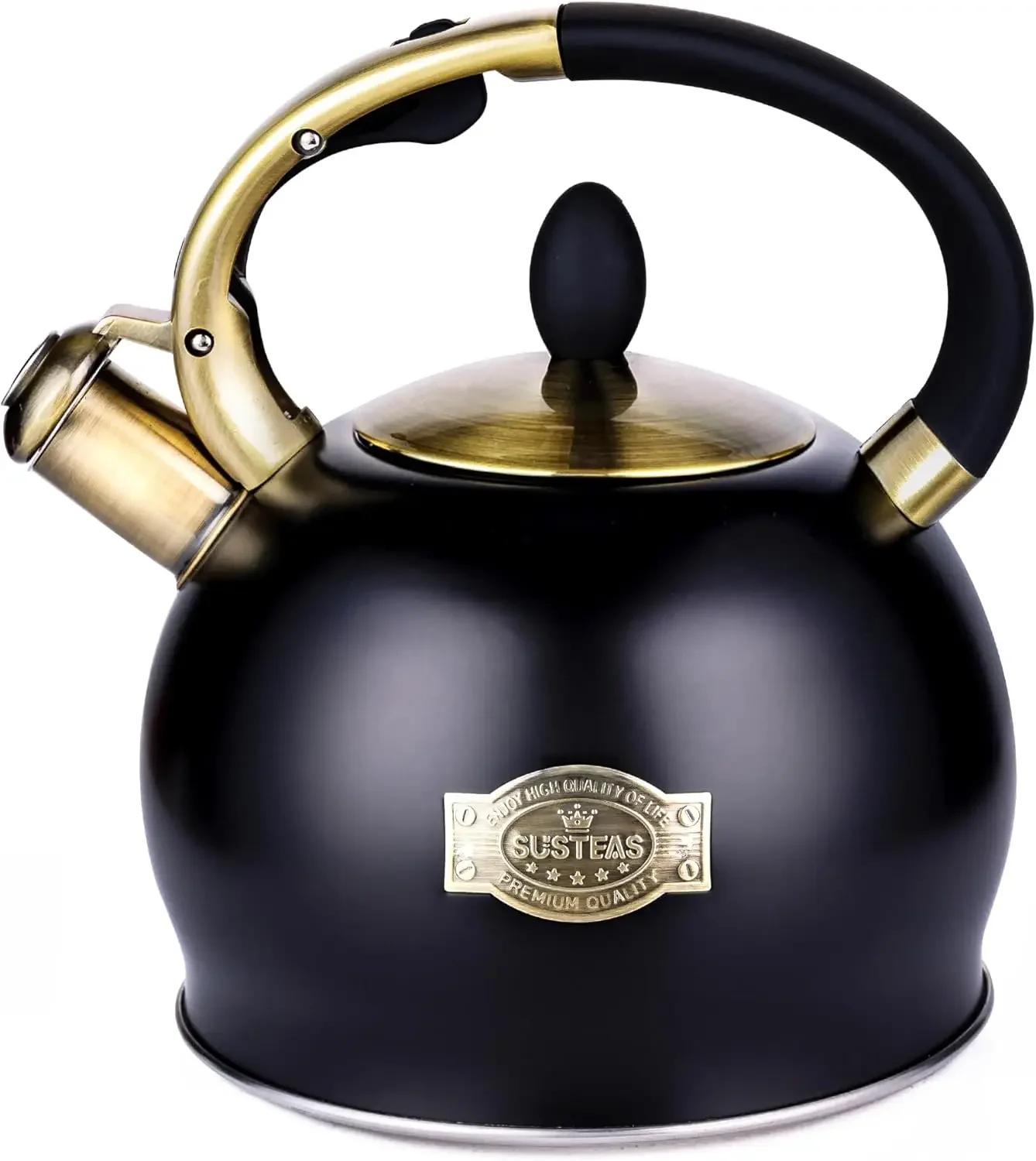 Stainless Steel Whistling Tea Kettle with Cool Handle, Includes Silicone Mitt, 2.64 Quart Black
Stainless Steel Whistling Tea Kettle with Cool Handle, Includes Silicone Mitt, 2.64 Quart Black